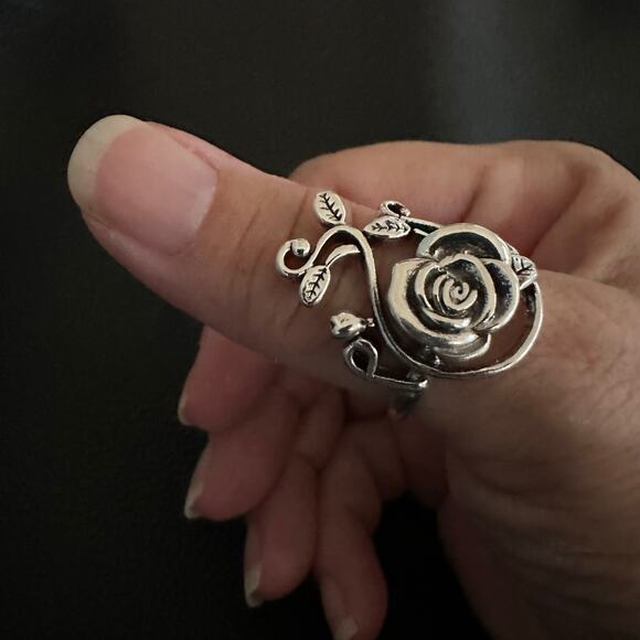 Rose Filigree Oxidized Sterling tone Ring - Picture 2 of 3